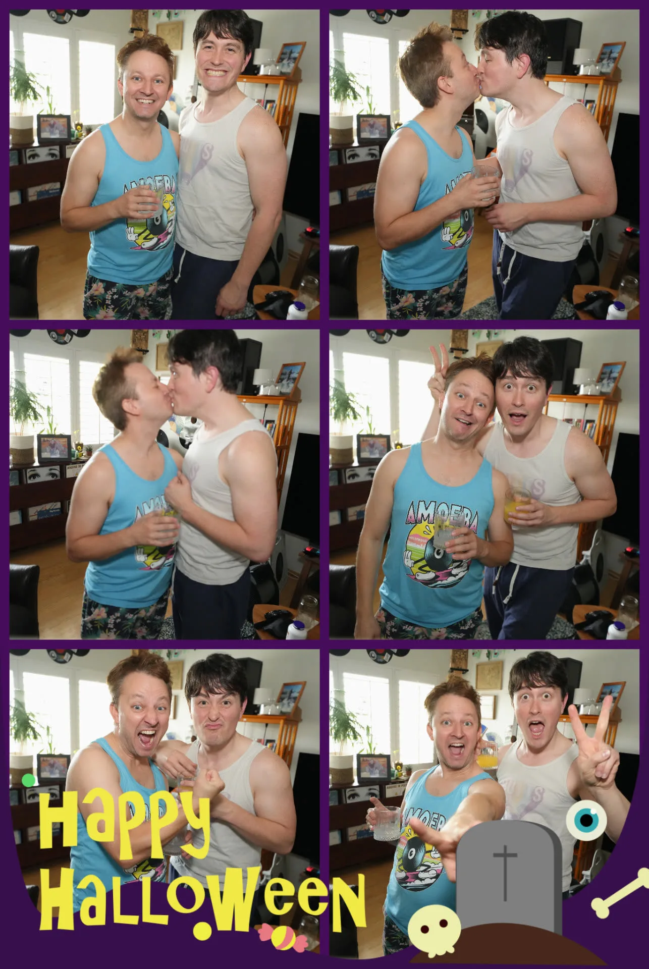 A playful photo-booth strip of Benjamin Richards and Adam Yeager celebrating Halloween